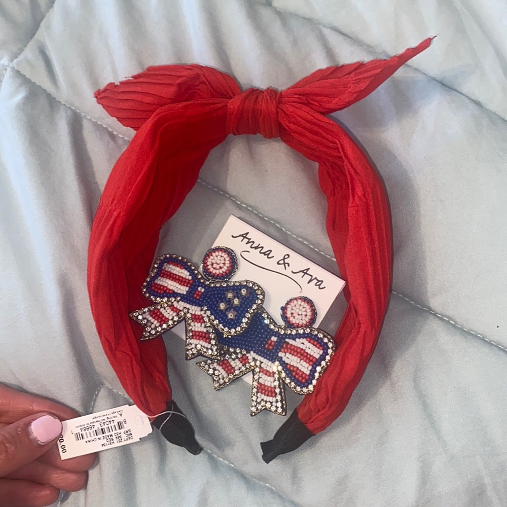 Red headband patriotic🇺🇸🎇red/white/blue earrings
